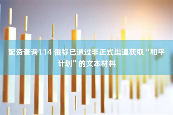 配资查询114 俄称已通过非正式渠道获取“和平计划”的文本材料